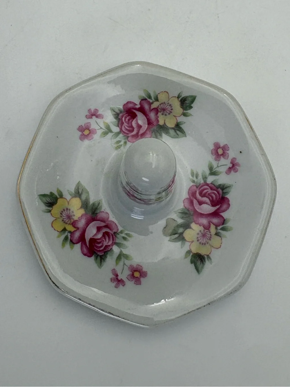 Vintage Porcelain Floral Ring Holder - Pink & Yellow Roses